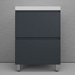 Style Line Тумба с белой раковиной Манхэттен 60 Plus эмаль графит матовая – фотография-2